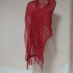 Shawl red w/blk fiber streaks Eiji Miyamoto Approx 6' 2" x 1' 9"